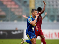 Vito Plut of Sliema Wanderers gestures in celebration after scoring the 0-1 goal during the Malta 360 Sports Premier League soccer match bet...