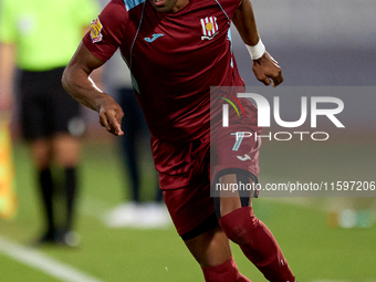 Thaylor Aldama of Gzira United is in action during the Malta 360 Sports Premier League soccer match between the two teams at the National St...