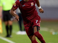 Thaylor Aldama of Gzira United is in action during the Malta 360 Sports Premier League soccer match between the two teams at the National St...