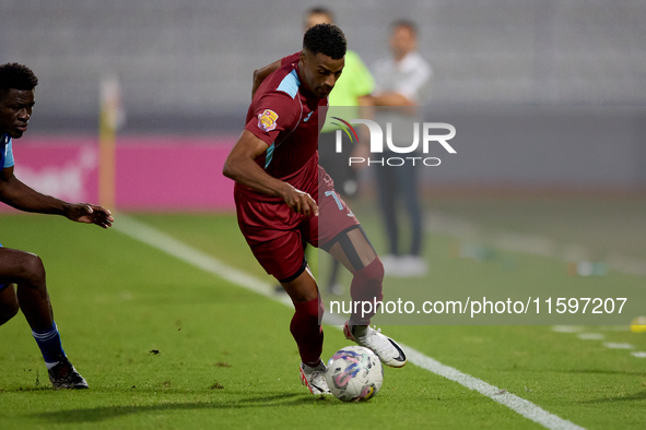 Thaylor Aldama of Gzira United is in action during the Malta 360 Sports Premier League soccer match between the two teams at the National St...