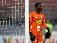 Emeka Kelvin Agu, goalkeeper of Sliema Wanderers, gestures during the Malta 360 Sports Premier League soccer match between the two teams at...