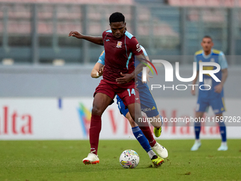 Luis Carlo Riascos of Gzira United is in action during the Malta 360 Sports Premier League soccer match between Gzira United and Sliema Wand...