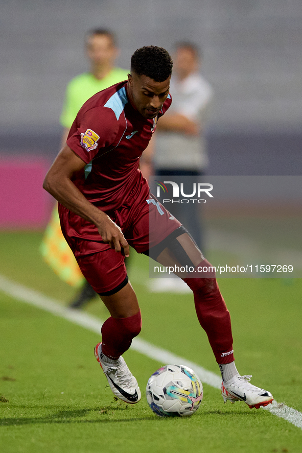 Thaylor Aldama of Gzira United is in action during the Malta 360 Sports Premier League soccer match between Gzira United and Sliema Wanderer...