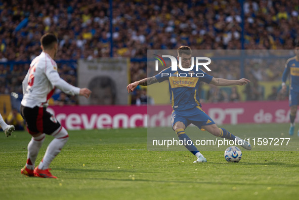 Kevin Zenon of Boca Juniors during an Argentine soccer league match at La Bombonera stadium in Buenos Aires, Argentina, on September 21, 202...