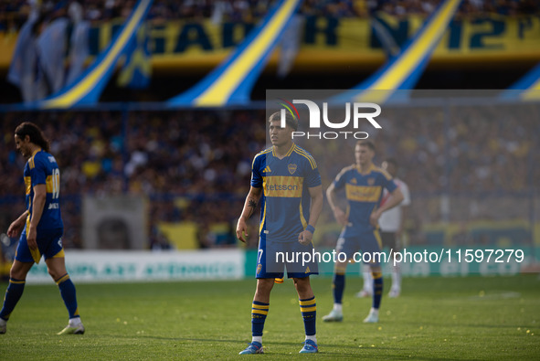 Exequiel Zeballos of Boca Juniors during an Argentine soccer league match at La Bombonera stadium in Buenos Aires, Argentina, on September 2...