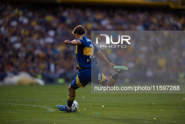 Exequiel Zeballos of Boca Juniors during an Argentine soccer league match at La Bombonera stadium in Buenos Aires, Argentina, on September 2...