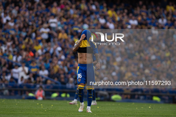 Cristian Medina of Boca Juniors during an Argentine soccer league match at La Bombonera stadium in Buenos Aires, Argentina, on September 21,...