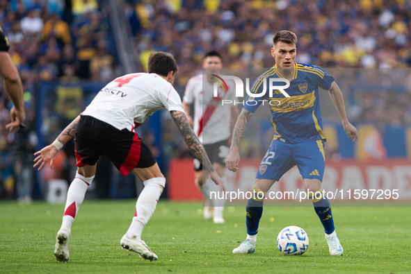 Kevin Zenon of Boca Juniors during an Argentine soccer league match at La Bombonera stadium in Buenos Aires, Argentina, on September 21, 202...