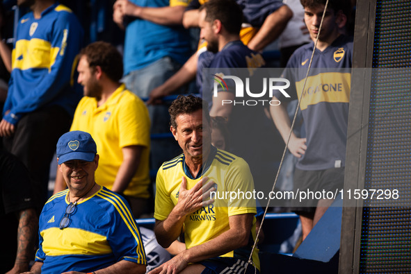 Fans of Boca Juniors during an Argentine soccer league match at La Bombonera stadium in Buenos Aires, Argentina, on September 21, 2024. 