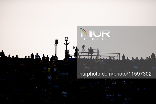 Fans of Boca Juniors during an Argentine soccer league match at La Bombonera stadium in Buenos Aires, Argentina, on September 21, 2024. 