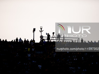 Fans of Boca Juniors during an Argentine soccer league match at La Bombonera stadium in Buenos Aires, Argentina, on September 21, 2024. (