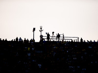 Fans of Boca Juniors during an Argentine soccer league match at La Bombonera stadium in Buenos Aires, Argentina, on September 21, 2024. (