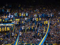 Fans of Boca Juniors during an Argentine soccer league match at La Bombonera stadium in Buenos Aires, Argentina, on September 21, 2024. (