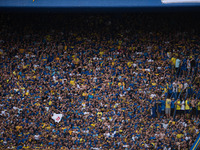 Fans of Boca Juniors during an Argentine soccer league match at La Bombonera stadium in Buenos Aires, Argentina, on September 21, 2024. (