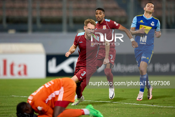 Gabriel Bohrer Mentz of Gzira United runs in celebration after scoring the 1-1 goal from a penalty kick during the Malta 360 Sports Premier...