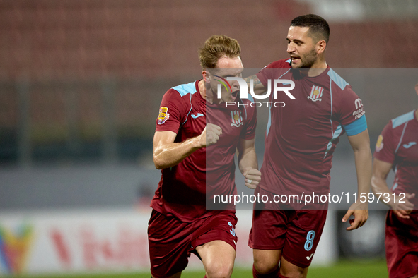 Gabriel Bohrer Mentz of Gzira United gestures in celebration after scoring the 1-1 goal from a penalty kick during the Malta 360 Sports Prem...