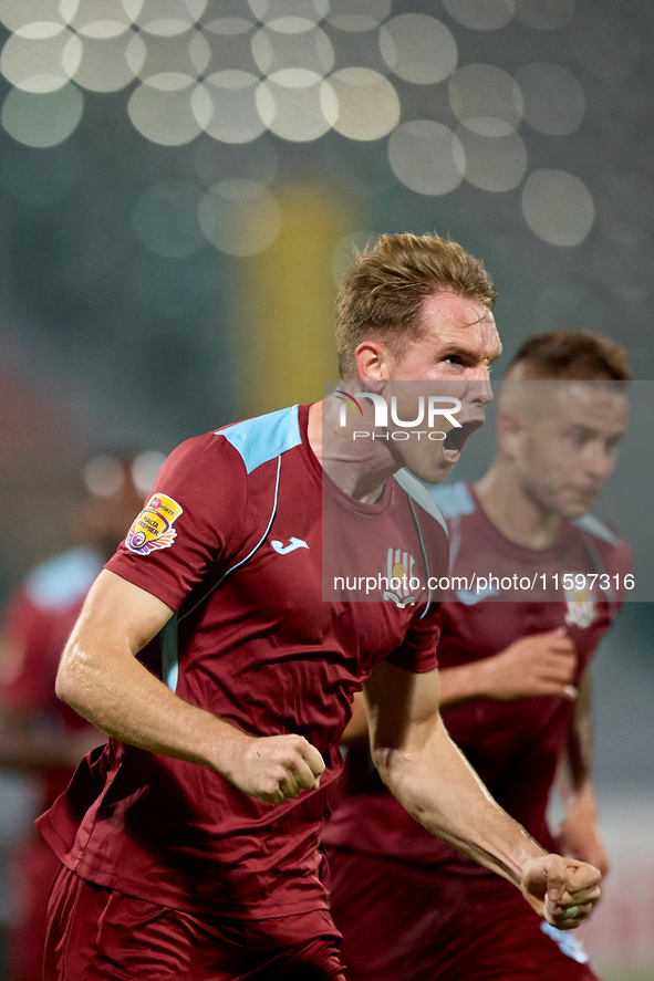 Gabriel Bohrer Mentz of Gzira United gestures in celebration after scoring the 1-1 goal from a penalty kick during the Malta 360 Sports Prem...