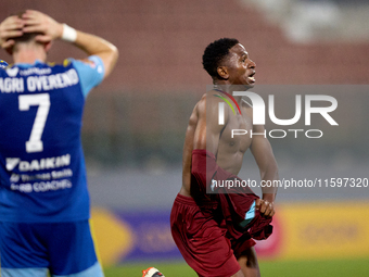 Luis Carlo Riascos of Gzira United gestures in celebration after scoring the 2-2 goal for his team during the Malta 360 Sports Premier Leagu...