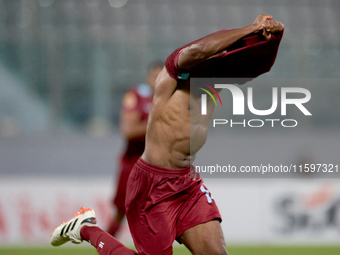 Luis Carlo Riascos of Gzira United gestures in celebration after scoring the 2-2 goal for his team during the Malta 360 Sports Premier Leagu...