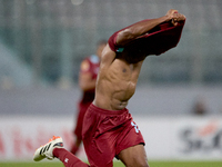 Luis Carlo Riascos of Gzira United gestures in celebration after scoring the 2-2 goal for his team during the Malta 360 Sports Premier Leagu...