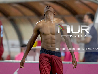 Luis Carlo Riascos of Gzira United gestures in celebration after scoring the 2-2 goal for his team during the Malta 360 Sports Premier Leagu...