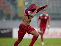 Luis Carlo Riascos of Gzira United gestures in celebration after scoring the 2-2 goal for his team during the Malta 360 Sports Premier Leagu...