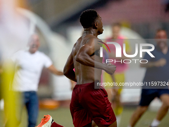 Luis Carlo Riascos of Gzira United gestures in celebration after scoring the 2-2 goal for his team during the Malta 360 Sports Premier Leagu...