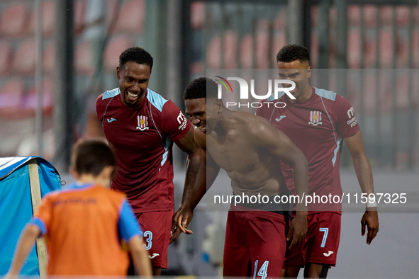 Luis Carlo Riascos of Gzira United gestures in celebration after scoring the 2-2 goal for his team during the Malta 360 Sports Premier Leagu...