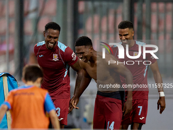 Luis Carlo Riascos of Gzira United gestures in celebration after scoring the 2-2 goal for his team during the Malta 360 Sports Premier Leagu...