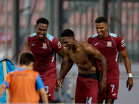 Luis Carlo Riascos of Gzira United gestures in celebration after scoring the 2-2 goal for his team during the Malta 360 Sports Premier Leagu...