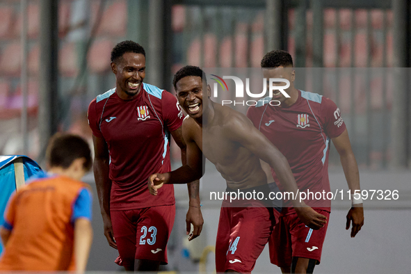 Luis Carlo Riascos of Gzira United gestures in celebration after scoring the 2-2 goal for his team during the Malta 360 Sports Premier Leagu...