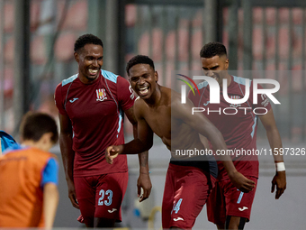 Luis Carlo Riascos of Gzira United gestures in celebration after scoring the 2-2 goal for his team during the Malta 360 Sports Premier Leagu...