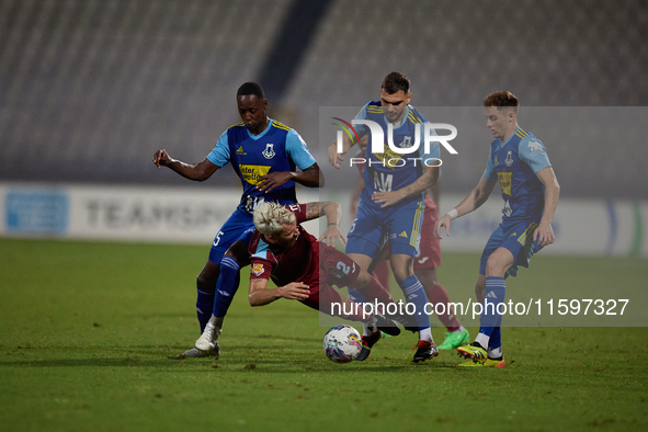 Kevin Tulimieri of Gzira United is fouled during the Malta 360 Sports Premier League soccer match between Gzira United and Sliema Wanderers...