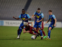 Kevin Tulimieri of Gzira United is fouled during the Malta 360 Sports Premier League soccer match between Gzira United and Sliema Wanderers...