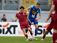 Zachary Scerri (front left) of Gzira United is in action during the Malta 360 Sports Premier League soccer match between Gzira United and Sl...