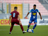 Wescley Matos Da Silva (R) of Sliema Wanderers is in action during the Malta 360 Sports Premier League soccer match between Gzira United and...