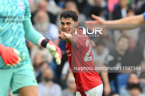 Ramon Sosa of Nottingham Forest celebrates after scoring a goal to make it 2-2 during the Premier League match between Brighton and Hove Alb...