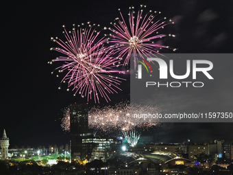 Fireworks on the Barcelona coastline mark the La Merce festivities, the city's patron saint, in Barcelona, Spain, on September 21, 2024. (