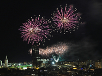 Fireworks on the Barcelona coastline mark the La Merce festivities, the city's patron saint, in Barcelona, Spain, on September 21, 2024. (