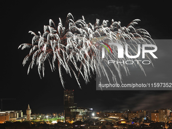 Fireworks on the Barcelona coastline mark the La Merce festivities, the city's patron saint, in Barcelona, Spain, on September 21, 2024. (