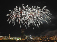 Fireworks on the Barcelona coastline mark the La Merce festivities, the city's patron saint, in Barcelona, Spain, on September 21, 2024. (