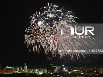 Fireworks on the Barcelona coastline mark the La Merce festivities, the city's patron saint, in Barcelona, Spain, on September 21, 2024. (