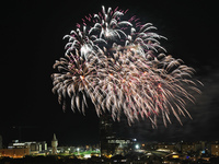 Fireworks on the Barcelona coastline mark the La Merce festivities, the city's patron saint, in Barcelona, Spain, on September 21, 2024. (