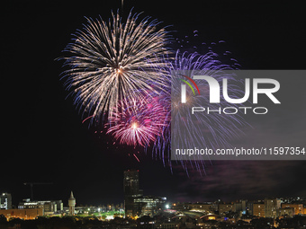 Fireworks on the Barcelona coastline mark the La Merce festivities, the city's patron saint, in Barcelona, Spain, on September 21, 2024. (