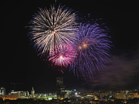 Fireworks on the Barcelona coastline mark the La Merce festivities, the city's patron saint, in Barcelona, Spain, on September 21, 2024. (