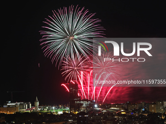 Fireworks on the Barcelona coastline mark the La Merce festivities, the city's patron saint, in Barcelona, Spain, on September 21, 2024. (