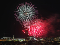 Fireworks on the Barcelona coastline mark the La Merce festivities, the city's patron saint, in Barcelona, Spain, on September 21, 2024. (