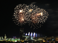 Fireworks on the Barcelona coastline mark the La Merce festivities, the city's patron saint, in Barcelona, Spain, on September 21, 2024. (