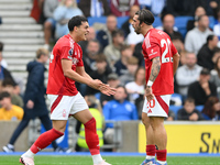 Ramon Sosa of Nottingham Forest celebrates with Jota Silva of Nottingham Forest after scoring a goal to make it 2-2 during the Premier Leagu...