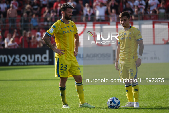 Simone Branca of AS Cittadella 1973 and Claudio Cassano of AS Cittadella 1973 participate in the Italian Serie B soccer championship match b...